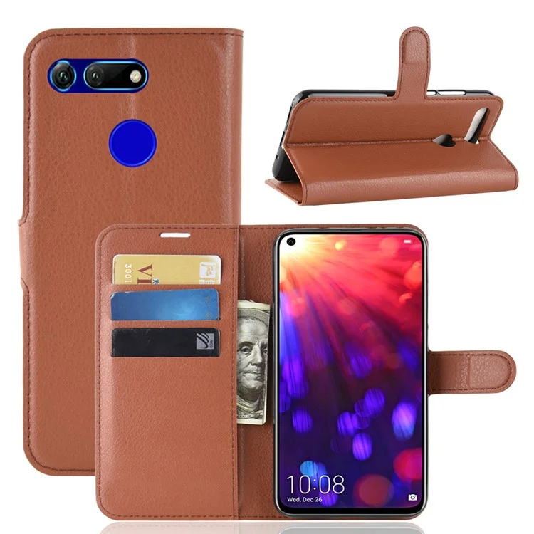 Litchi Texture Wallet Leather Case Accessory for Huawei Honor View 20 / Honor V20 - Brown