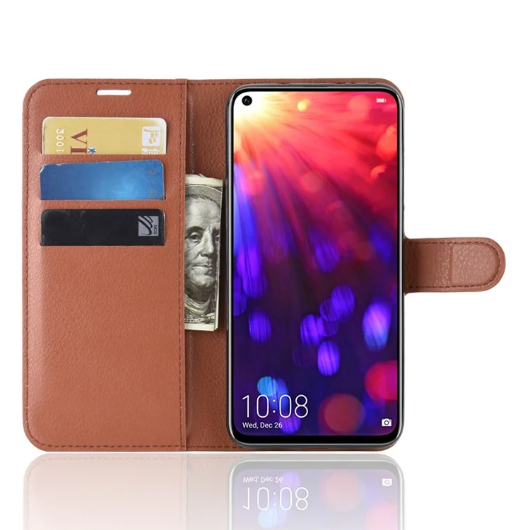 Litchi Texture Wallet Leather Case Accessory for Huawei Honor View 20 / Honor V20 - Brown