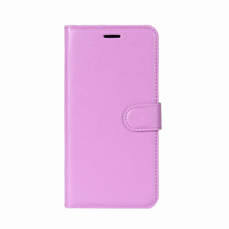 Litchi Skin PU Leather Case Magnetic Closure Folio Flip Wallet Stand  Shell for Huawei P30 Lite - Purple