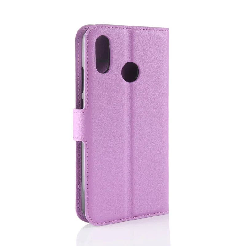 Litchi Skin PU Leather Case Magnetic Closure Folio Flip Wallet Stand  Shell for Huawei P30 Lite - Purple