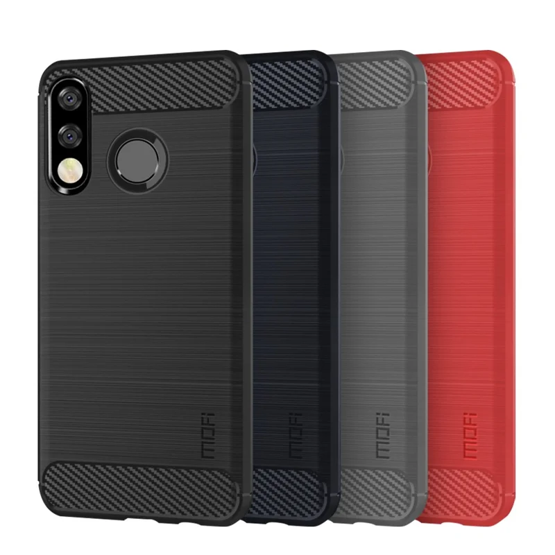 MOFI Carbonvezelstructuur Geborsteld TPU Beschermhoesje voor Huawei P30 Lite - Donkerblauw