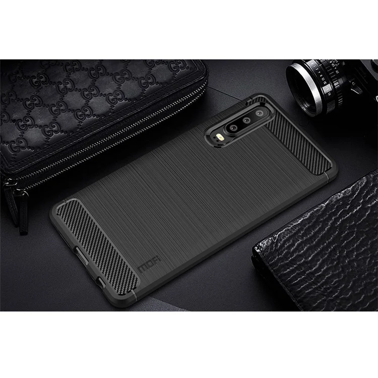 MOFI Fiber de Carbono Textura Cepillada Case TPU Para Huawei P30 - Negro