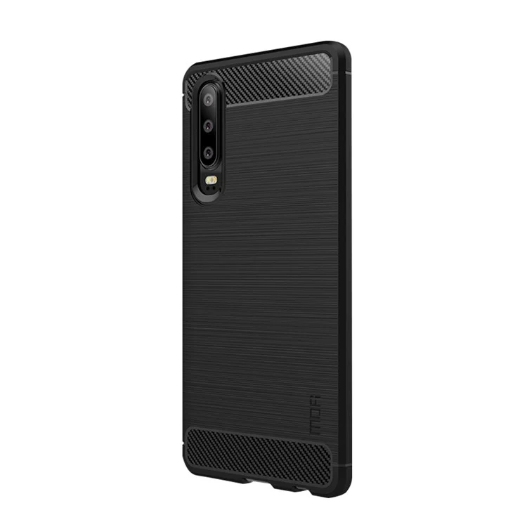 MOFI Caixa TPU Escovada de Textura de Fibra de Carbono Para Huawei P30 - Preto