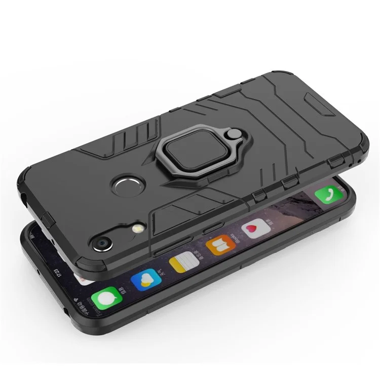 TPU + PC Hybrid-Hülle mit Fingering-Ständer für Huawei Honor 8A / Y6 (2019, mit Fingerabdrucksensor) / Y6 Prime (2019) - Schwarz