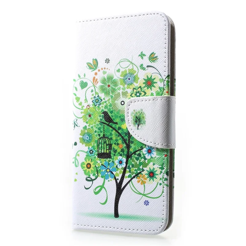 Fingerprint-Free Cross Texture Pattern Printing PU Leather Flip Phone Cover for Huawei P30 Lite - Green Flower Tree