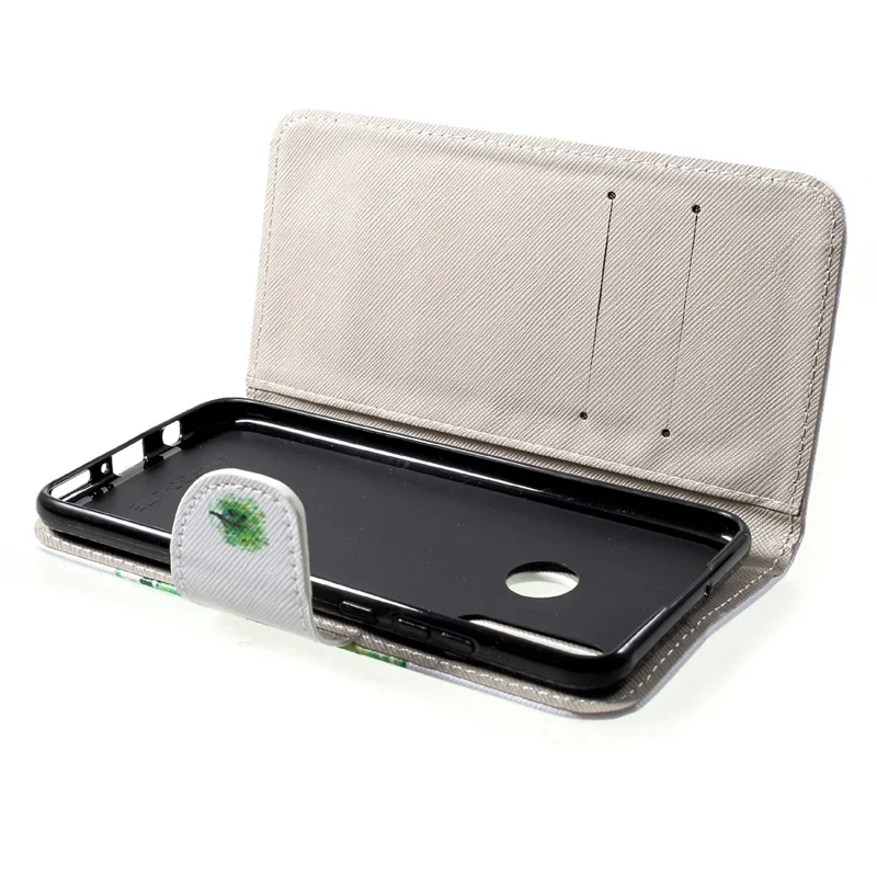 Fingerprint-Free Cross Texture Pattern Printing PU Leather Flip Phone Cover for Huawei P30 Lite - Green Flower Tree