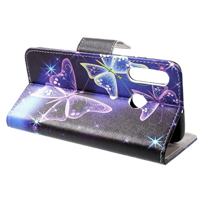 Fingerprint-Free Cross Texture Pattern Printing PU Leather Flip Phone Cover for Huawei P30 Lite - Beautiful Butterfly