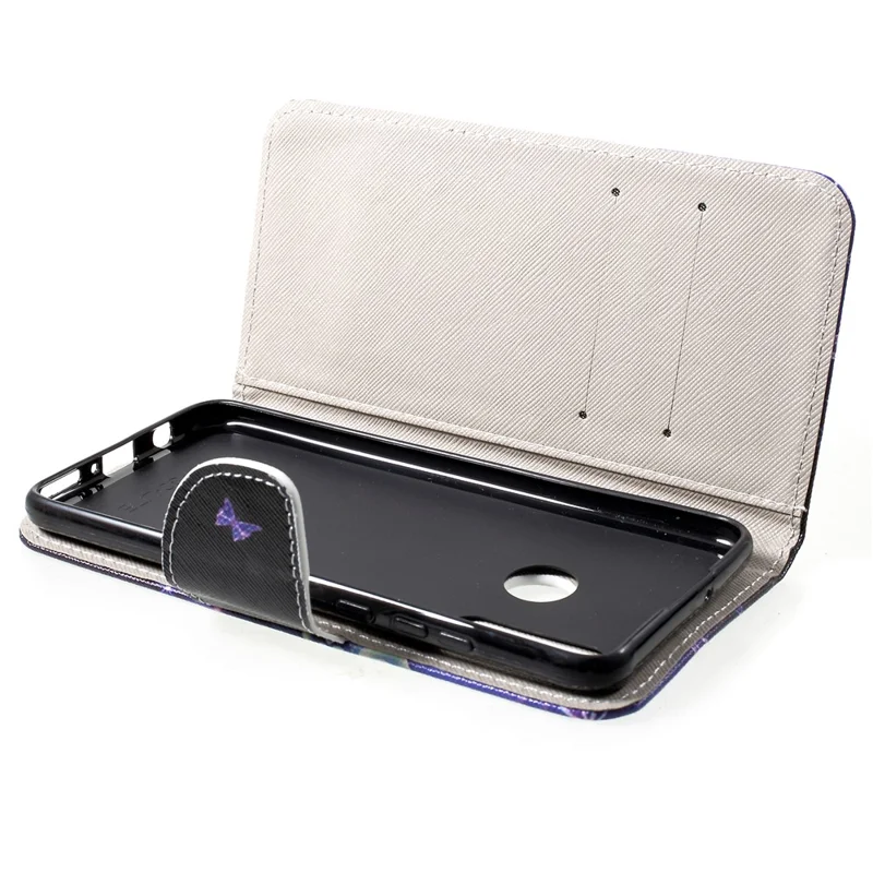 Fingerprint-Free Cross Texture Pattern Printing PU Leather Flip Phone Cover for Huawei P30 Lite - Beautiful Butterfly