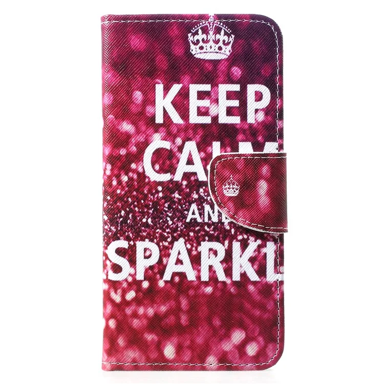 Impressão de Padrão de Textura Cross sem Impressões Digitais em Couro PU Flip Phone Cover para Huawei P30 Lite - Keep Calm and Sparkle