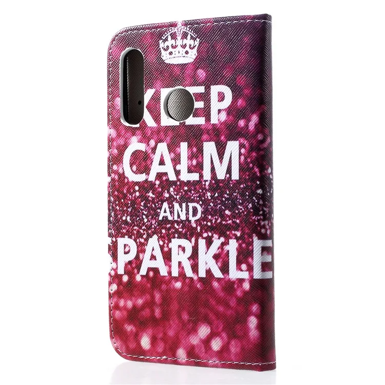 Impressão de Padrão de Textura Cross sem Impressões Digitais em Couro PU Flip Phone Cover para Huawei P30 Lite - Keep Calm and Sparkle