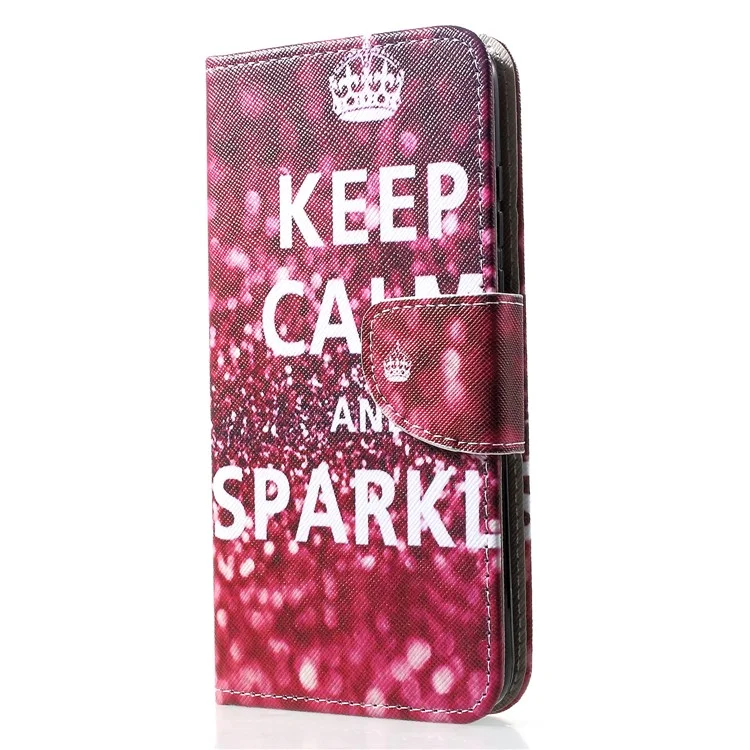 Impressão de Padrão de Textura Cross sem Impressões Digitais em Couro PU Flip Phone Cover para Huawei P30 Lite - Keep Calm and Sparkle