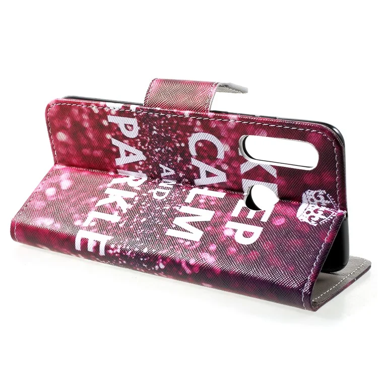 Impressão de Padrão de Textura Cross sem Impressões Digitais em Couro PU Flip Phone Cover para Huawei P30 Lite - Keep Calm and Sparkle