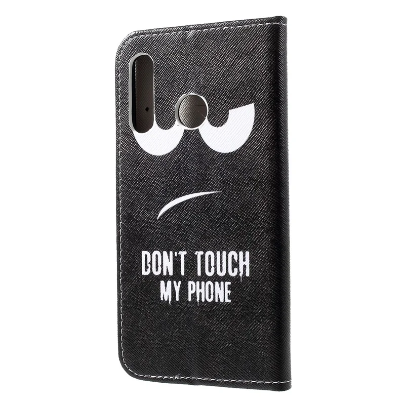 Fingerprint-Free Cross Texture Pattern Printing PU Leather Flip Phone Cover for Huawei P30 Lite - Do Not Touch My Phone