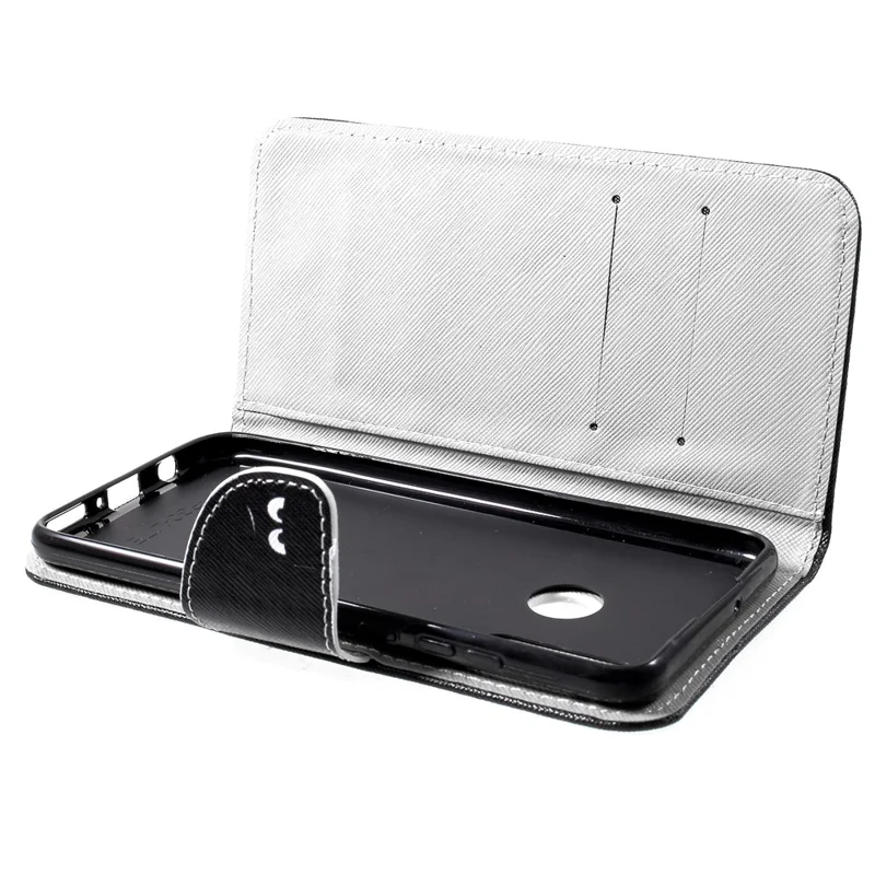 Fingerprint-Free Cross Texture Pattern Printing PU Leather Flip Phone Cover for Huawei P30 Lite - Do Not Touch My Phone