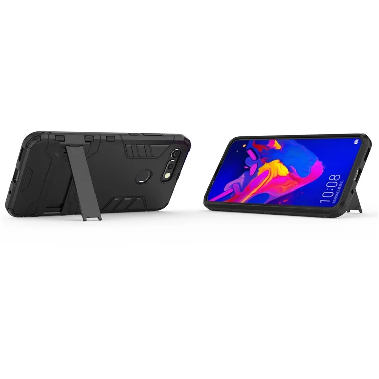 Kunststoff + TPU Hybrid -fall Mit Kickstand Für Huawei Honor View 20 / Ehre V20 - Schwarz