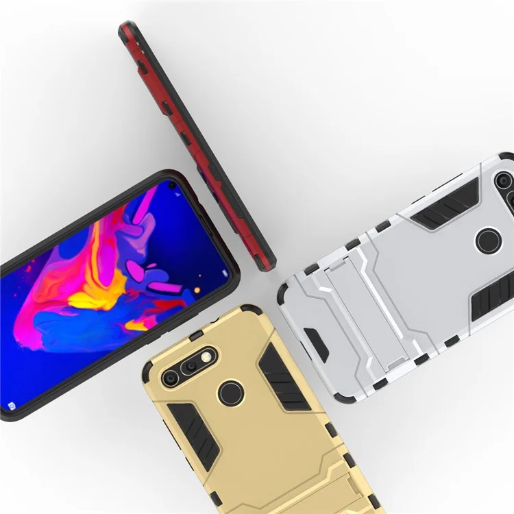 Kunststoff + TPU Hybrid -fall Mit Kickstand Für Huawei Honor View 20 / Ehre V20 - Schwarz