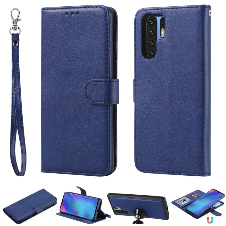 Magnetic KT Leather Series-3 Retraqueable 2 en 1 Carcasa de Cuero de Cuero Para Huawei P30 Pro - Azul