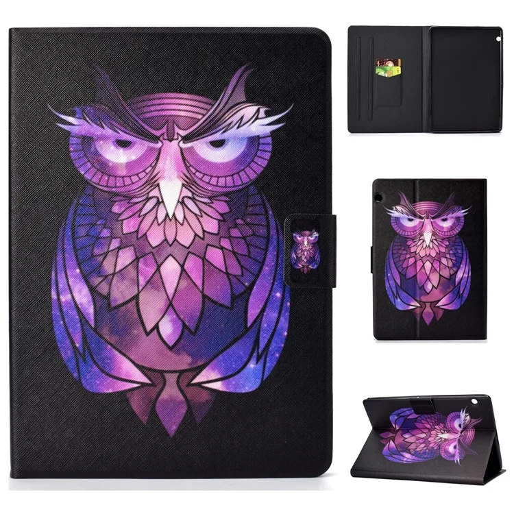 Patterned PU Leather Tablet Shell [Card Holder Stand] for Huawei MediaPad T3 10 - Owl