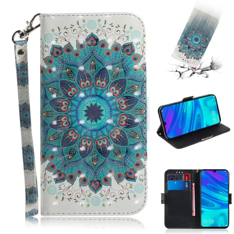 Motif Imprimering Light Spot Décor Wallet en Cuir Pour Huawei P Smart (2019) - Fleur Bleue