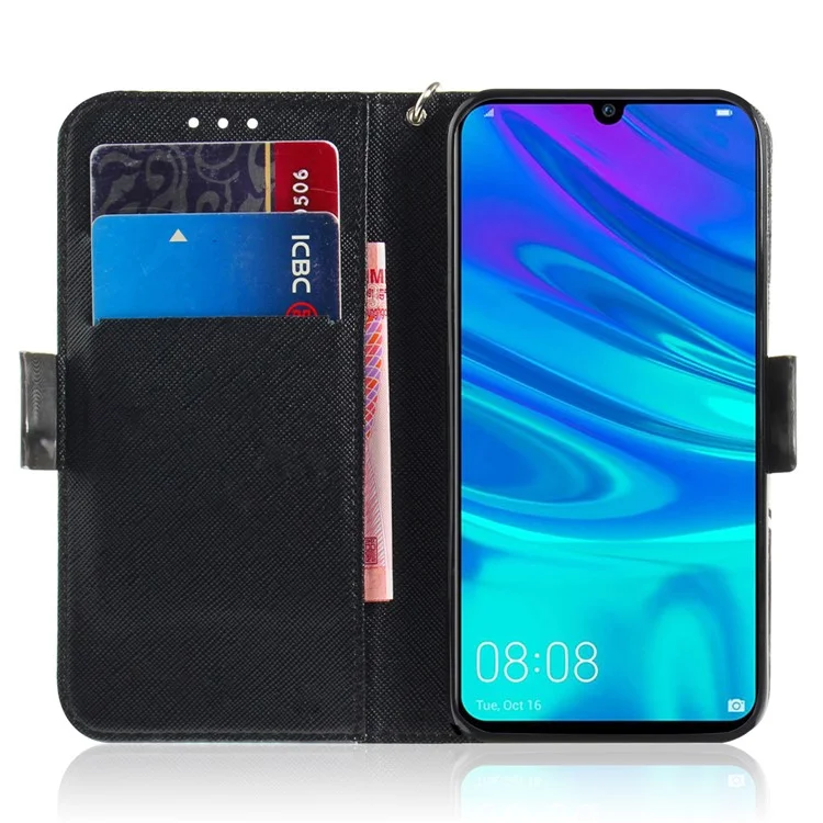 Motif Imprimering Light Spot Décor Wallet en Cuir Pour Huawei P Smart (2019) - Fleur Bleue