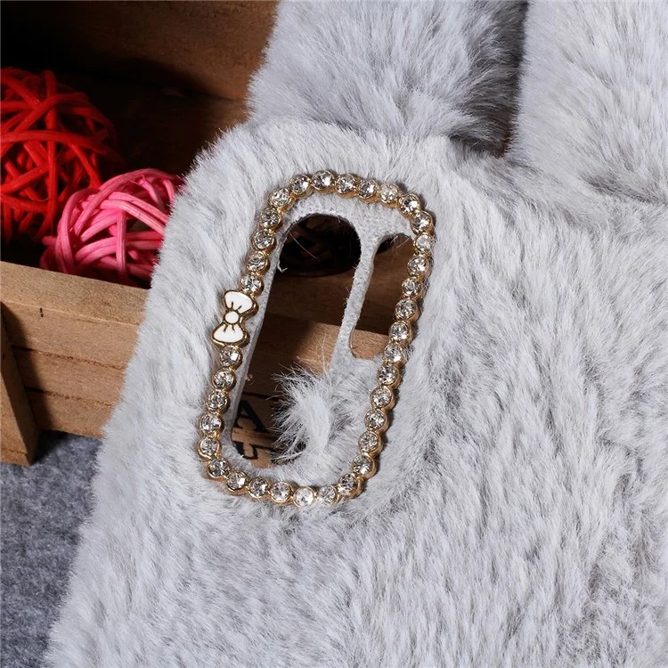 Rabbit Shape Fluffy Fur Coated Rhinestone TPU Case for Huawei P30 Pro - Light Grey