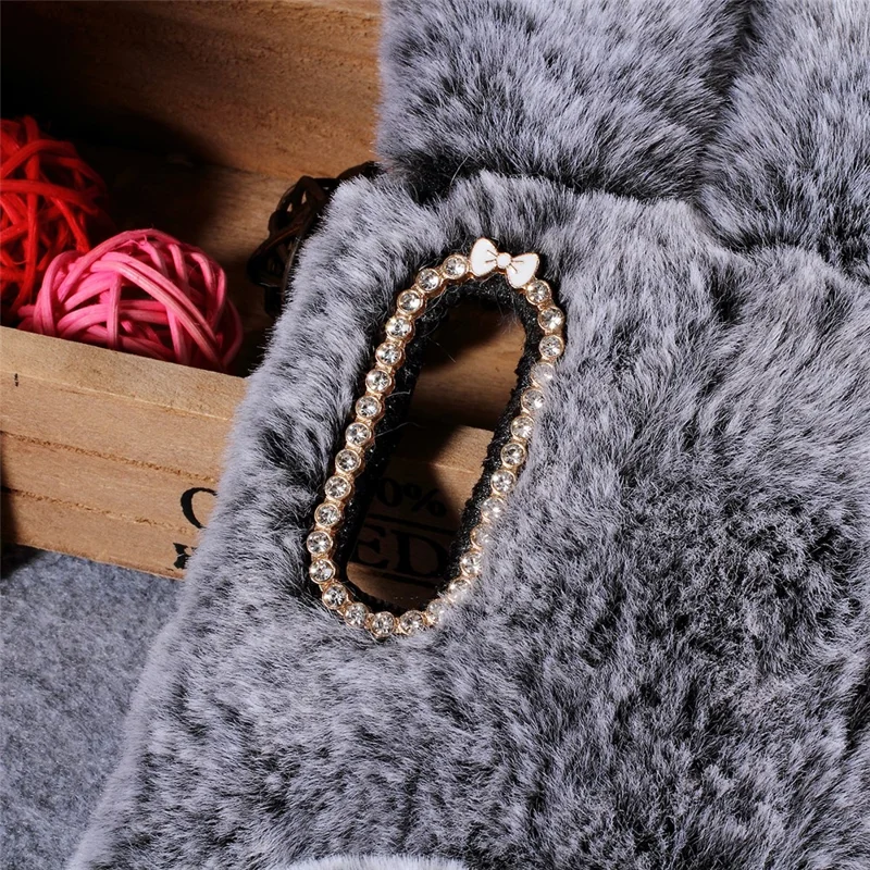 Rabbit Shape Fluffy Fur Coated Rhinestone TPU Case for Huawei P30 - Dark Grey