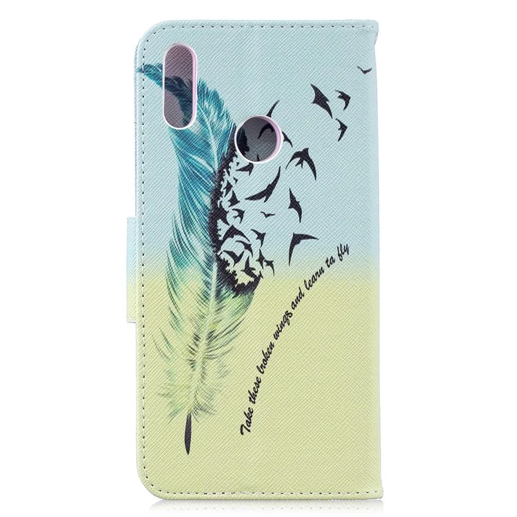 Pattern Printing PU Leather Wallet Phone Case for Huawei Y7 (2019) - Feather Pattern