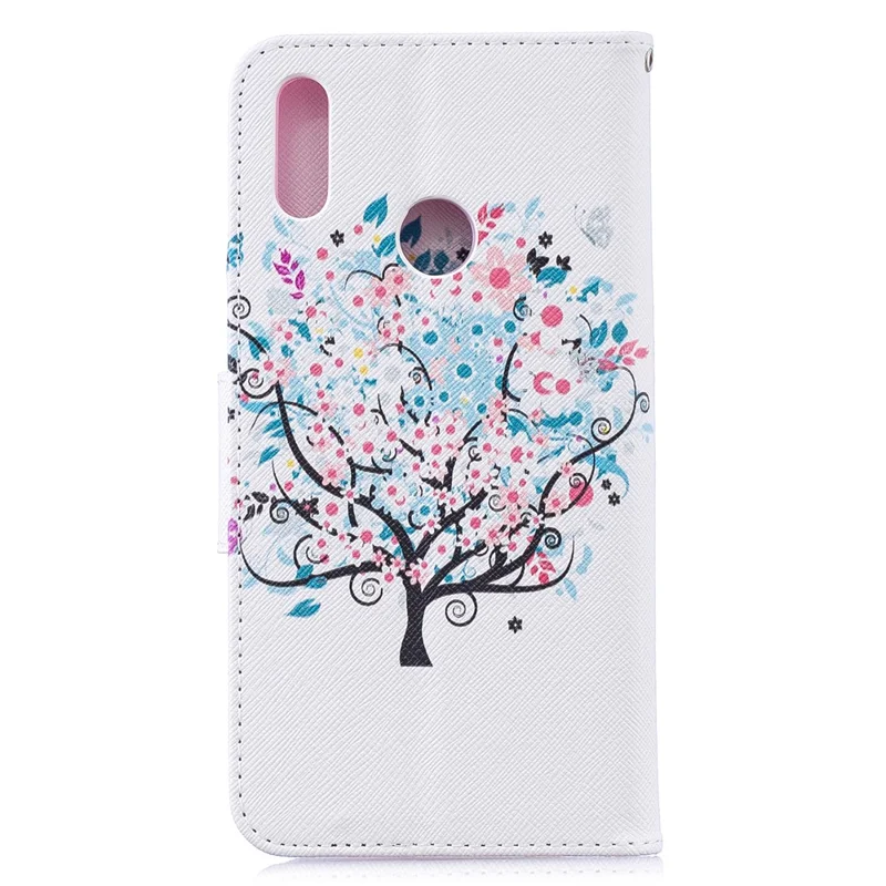 Pattern Printing PU Leather Wallet Phone Case for Huawei Y7 (2019) - Flowered Tree