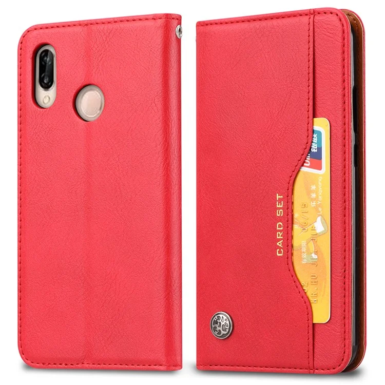 Case de Teléfono de Cuero de Flip [soporte de Billetera] Automático Para Huawei P30 Lite/nova 4e/P30 Lite New Edition - Rojo