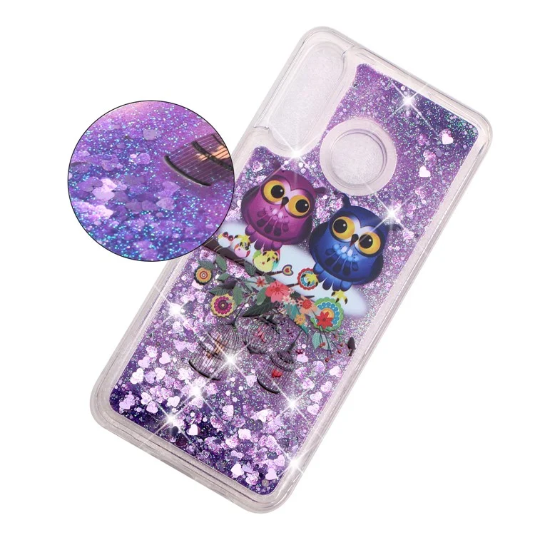 Embossed Pattern Glitter Powder Quicksand TPU Phone Shell for Huawei P30 Lite - Lovely Owls