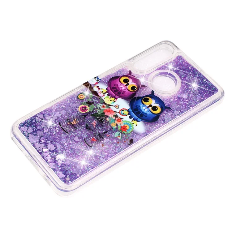 Embossed Pattern Glitter Powder Quicksand TPU Phone Shell for Huawei P30 Lite - Lovely Owls