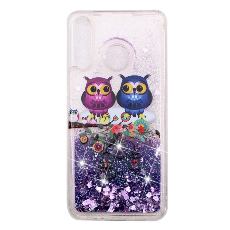 Embossed Pattern Glitter Powder Quicksand TPU Phone Shell for Huawei P30 Lite - Lovely Owls