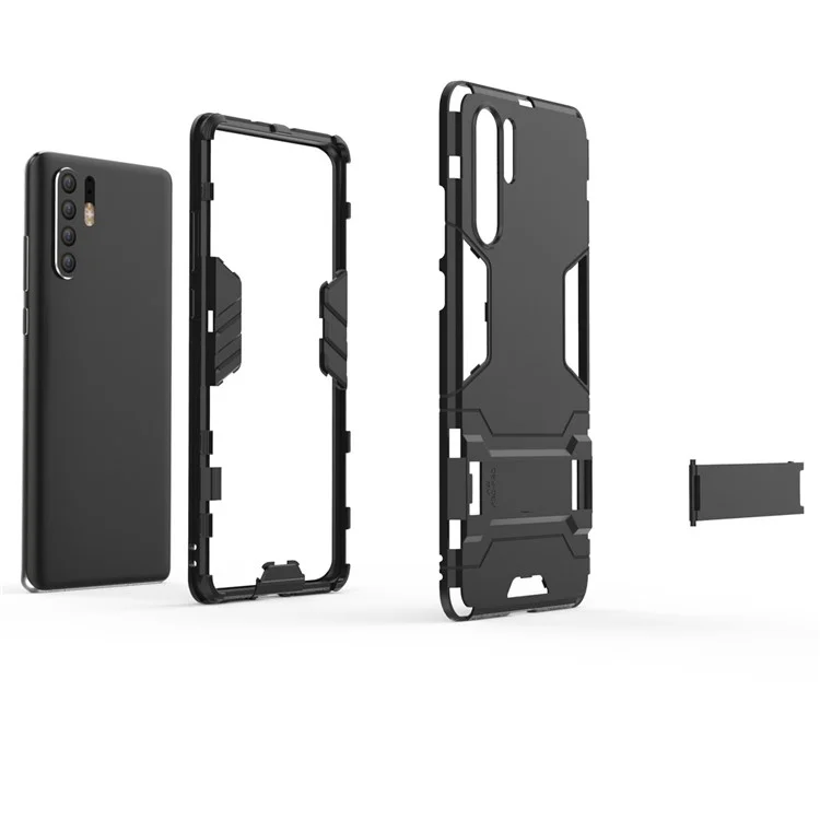 Case Híbrido de Plástico + TPU Con Kickstand Para Huawei P30 Pro - Negro