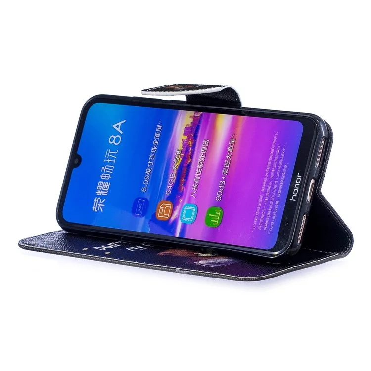 Étui à rabat en cuir PU imprimé de motifs pour Huawei Honor 8A - Ours et ses avertissements