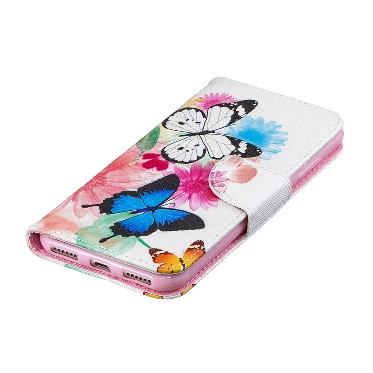 Capa Flip de Couro PU com Impressão de Padrão para Huawei Honor 8A - Borboletas e Flores
