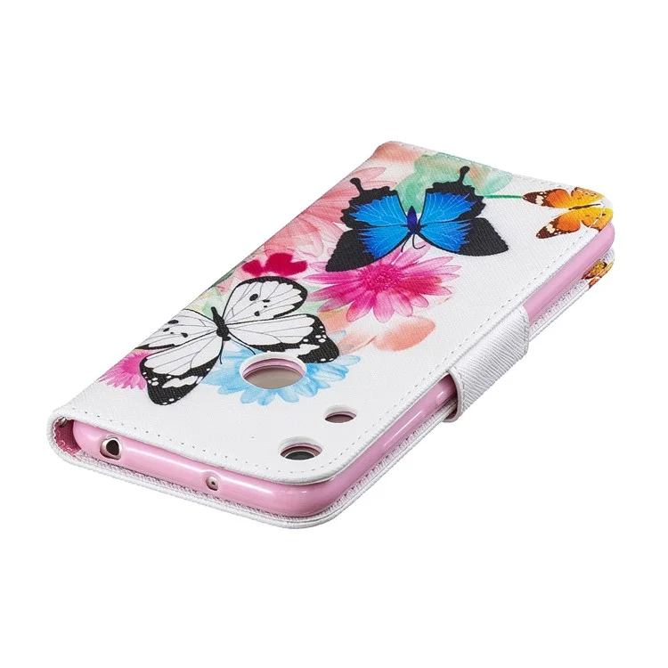 Capa Flip de Couro PU com Impressão de Padrão para Huawei Honor 8A - Borboletas e Flores