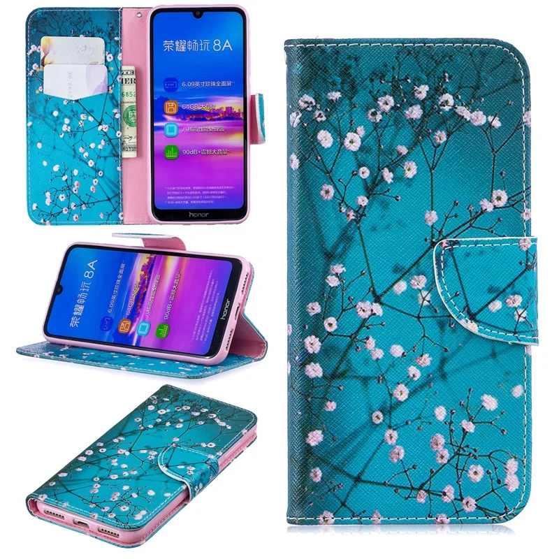 Pattern Printing PU Leather Flip Cover for Huawei Honor 8A - Tree with Flowers