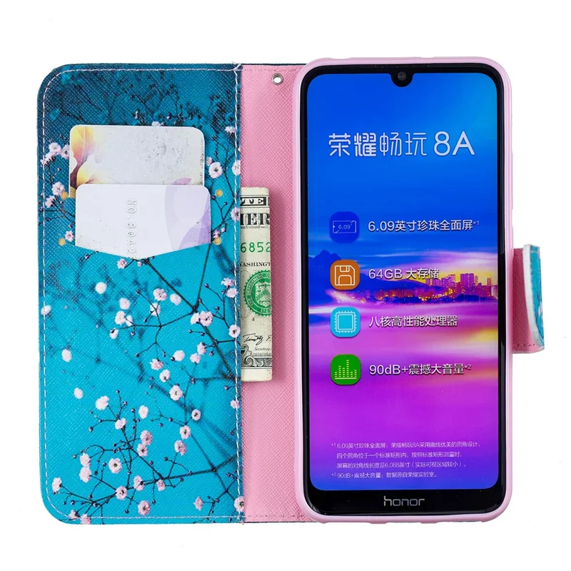 Pattern Printing PU Leather Flip Cover for Huawei Honor 8A - Tree with Flowers