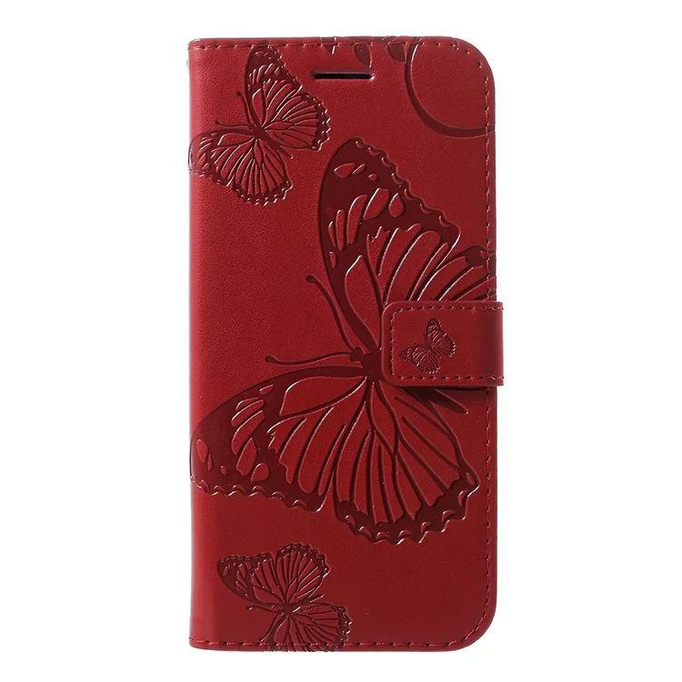 KT Imprinting Flower Series-2 Imprint Butterfly Leather Wallet Stand Case for Huawei P30 Lite - Red