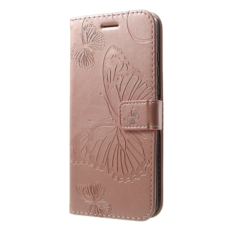 Fluweelzachte Butterfly-leren portemonneebehaart voor Huawei P30 Lite met stand - Roze goud