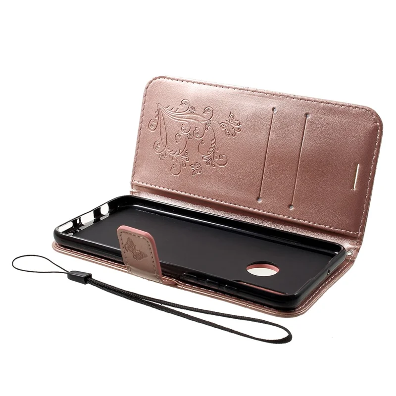 Fluweelzachte Butterfly-leren portemonneebehaart voor Huawei P30 Lite met stand - Roze goud