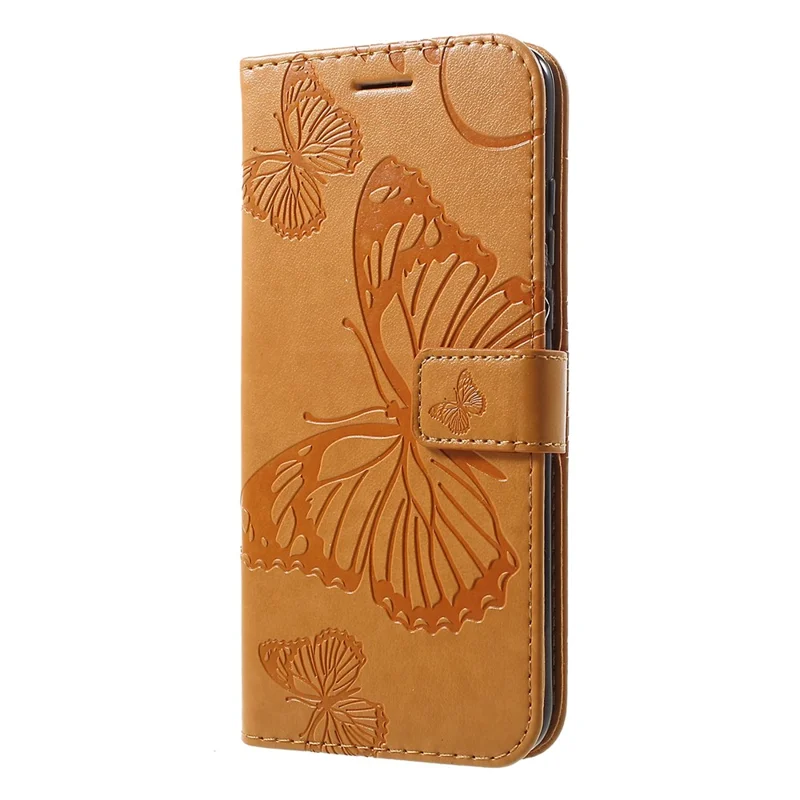 For Huawei P30 Lite Wallet Case Floral Butterfly Imprinted Leather Phone Cover Stand - Brown