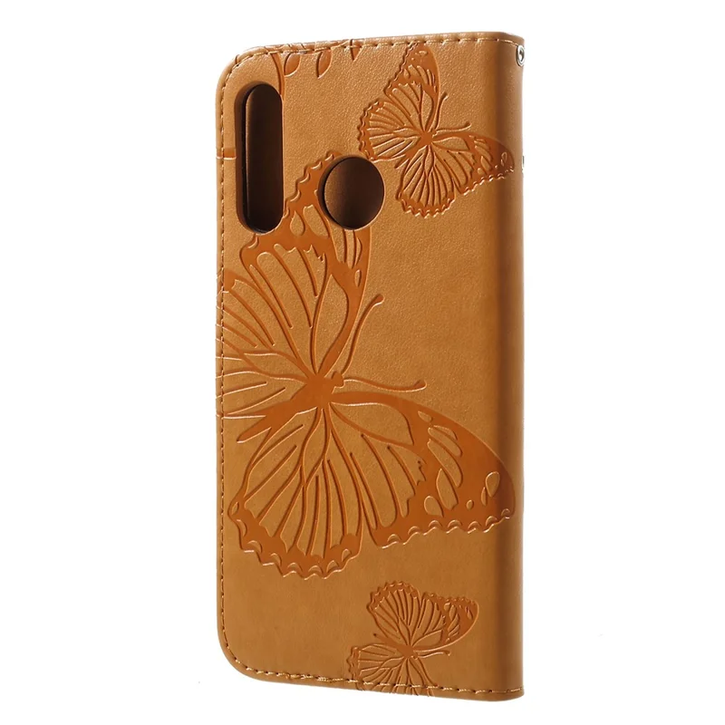 For Huawei P30 Lite Wallet Case Floral Butterfly Imprinted Leather Phone Cover Stand - Brown