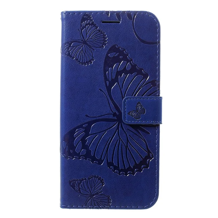 KT Imprinting Flower Series-2 Imprint Butterfly Leather Wallet Stand Case for Huawei P30 Lite - Blue