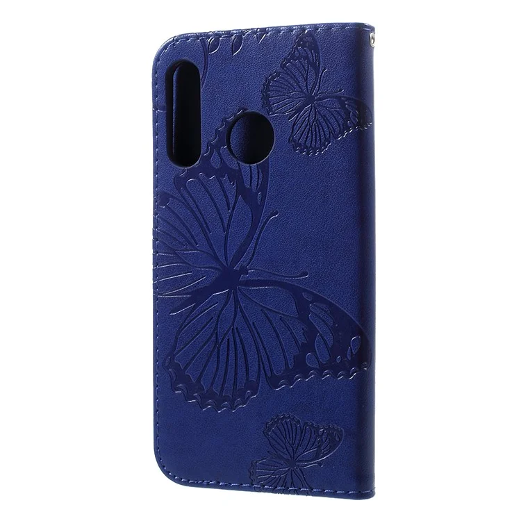 For Huawei P30 Lite Wallet Case Floral Butterfly Imprinted Leather Phone Cover Stand - Blue