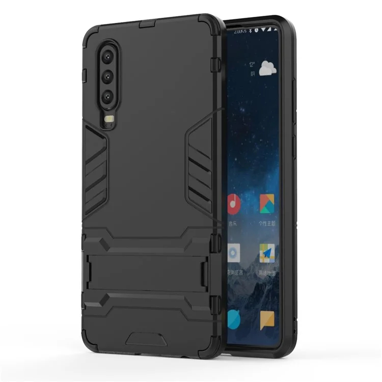 Caso Híbrido de Plástico + TPU Con Kickstand Para Huawei P30 - Negro