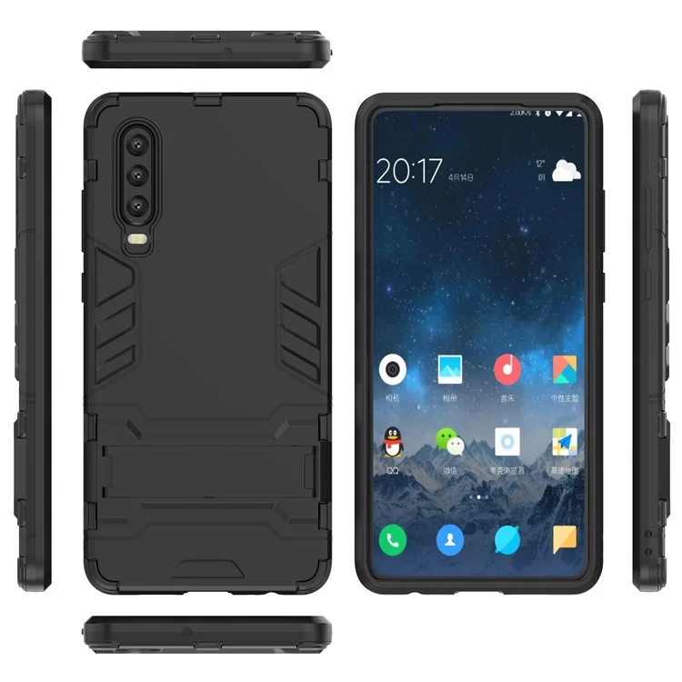 Caso Híbrido de Plástico + TPU Con Kickstand Para Huawei P30 - Negro