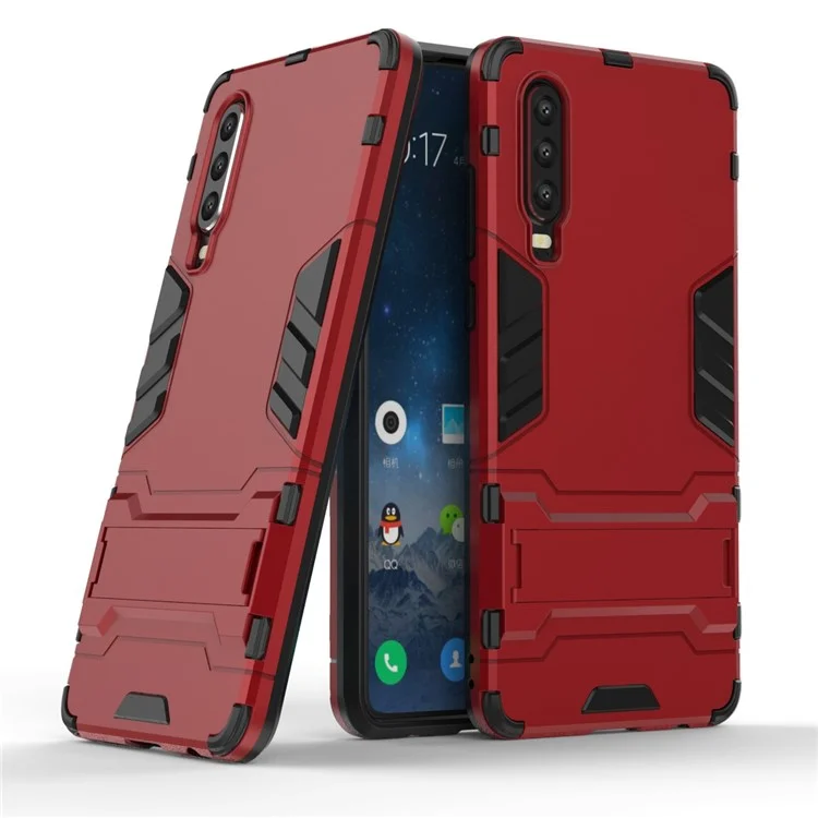 Caixa Híbrida de Plástico + TPU Com Kickstand Para Huawei P30 - Vermelho