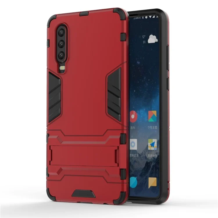 Caso Híbrido de Plástico + TPU Con Kickstand Para Huawei P30 - Rojo