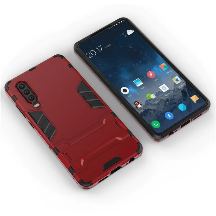 Caso Híbrido de Plástico + TPU Con Kickstand Para Huawei P30 - Rojo